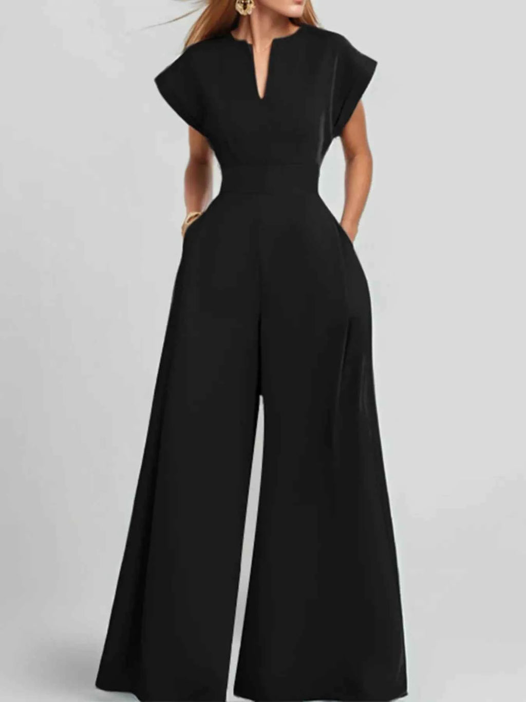 Plus size notched neck jumpsuit — additional view 7