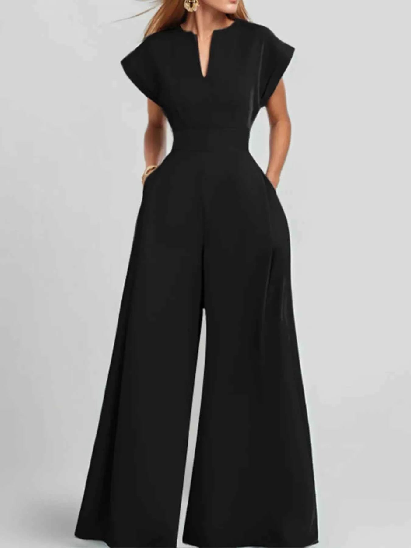 Plus size notched neck jumpsuit — additional view 7