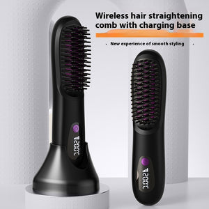 Black cordless straightening comb with LCD display