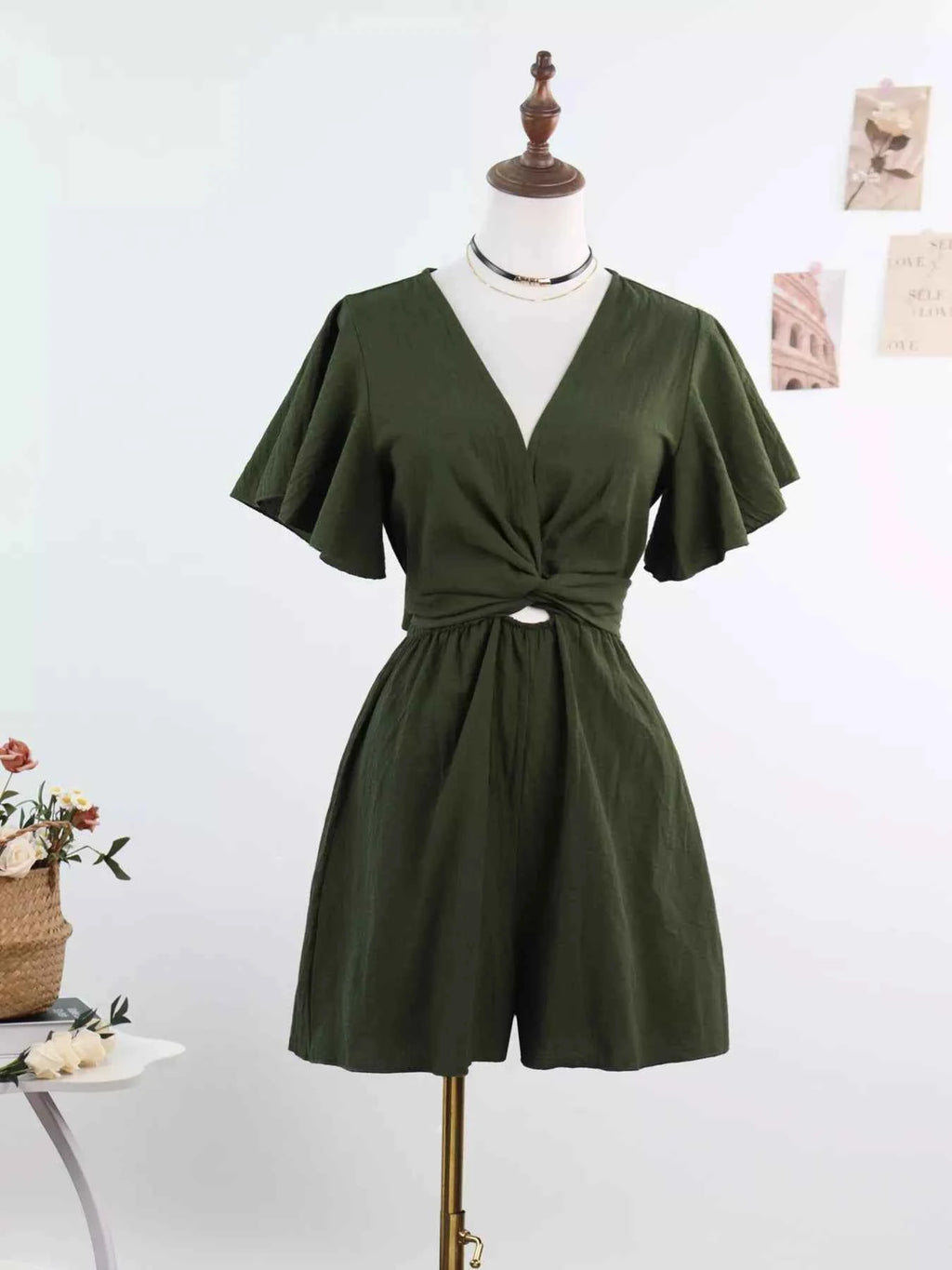 Tie waist flutter sleeve romper — additional view 5