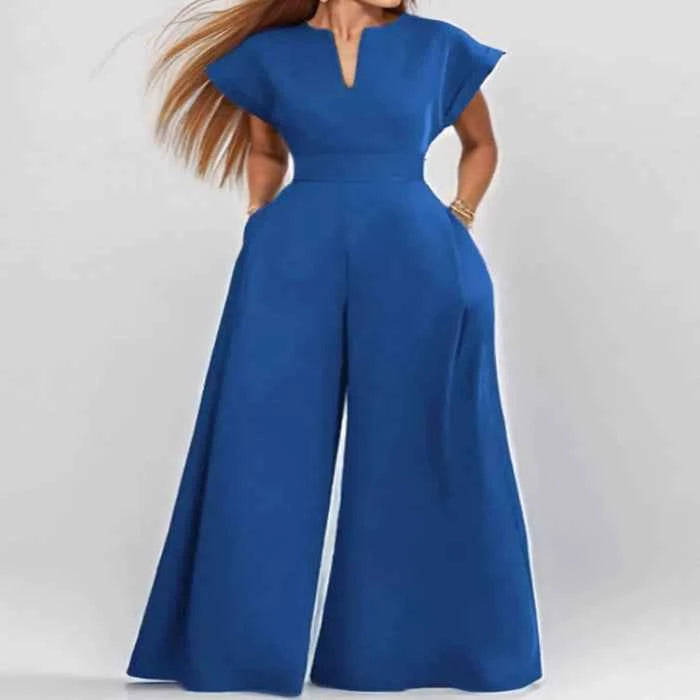 Plus size notched neck jumpsuit — primary view