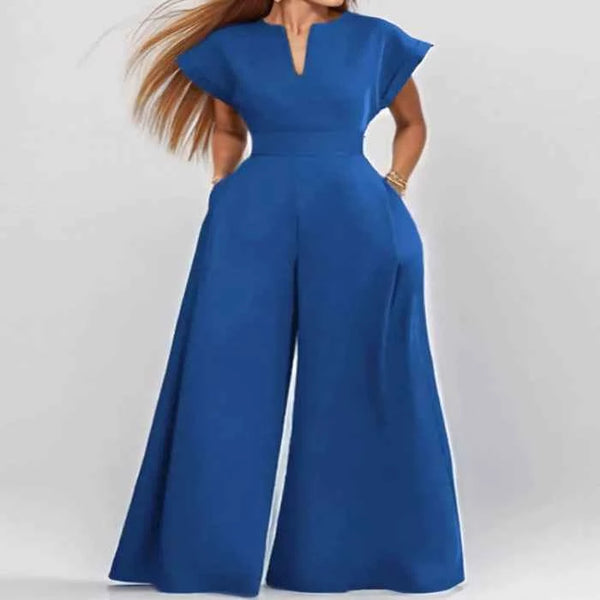 Plus size notched neck jumpsuit — primary view