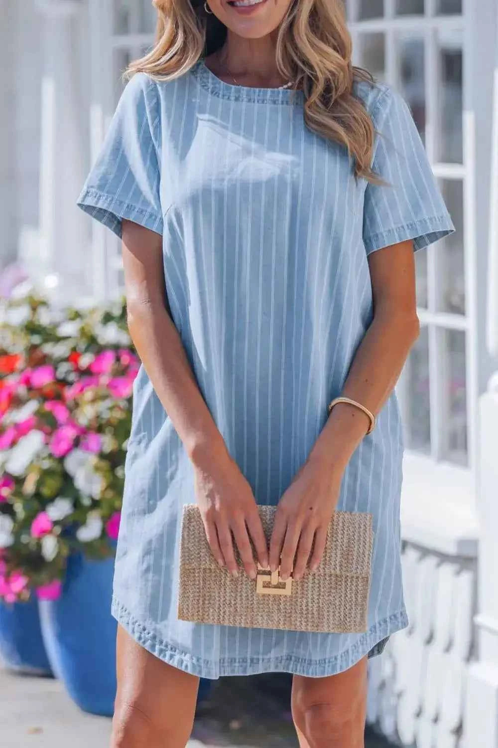 Stripe denim mini dress — additional view 4