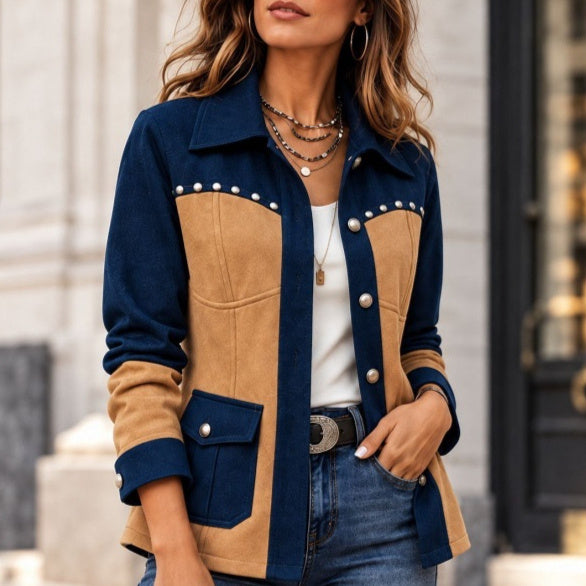 Retro Color-block Womens Jacket Casual Outerwear product image