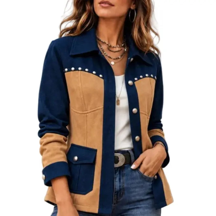 Retro colour-block jacket for women