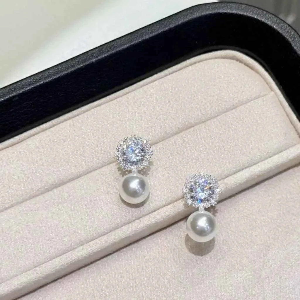 Zircon pearl drop earrings in silver-plated alloy — additional view 2