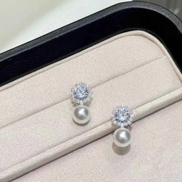 Zircon pearl drop earrings in silver-plated alloy — additional view 2