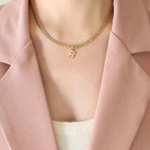 Letter pendant necklace in brass with zircon inlay for gifting
