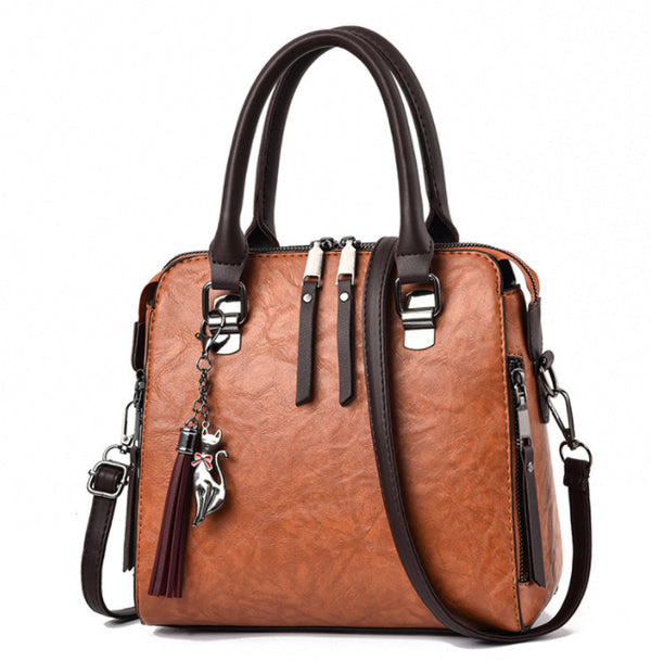 Vintage PU Leather Tassel Top-Handle Tote Bag for Women, product view 11