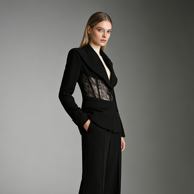 Lace Trim Fitted Blazer for Women, front product view
