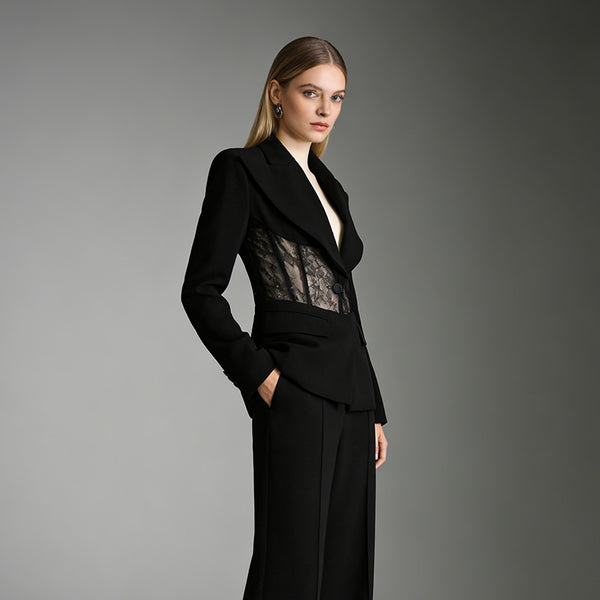 Lace Trim Fitted Blazer for Women, front product view