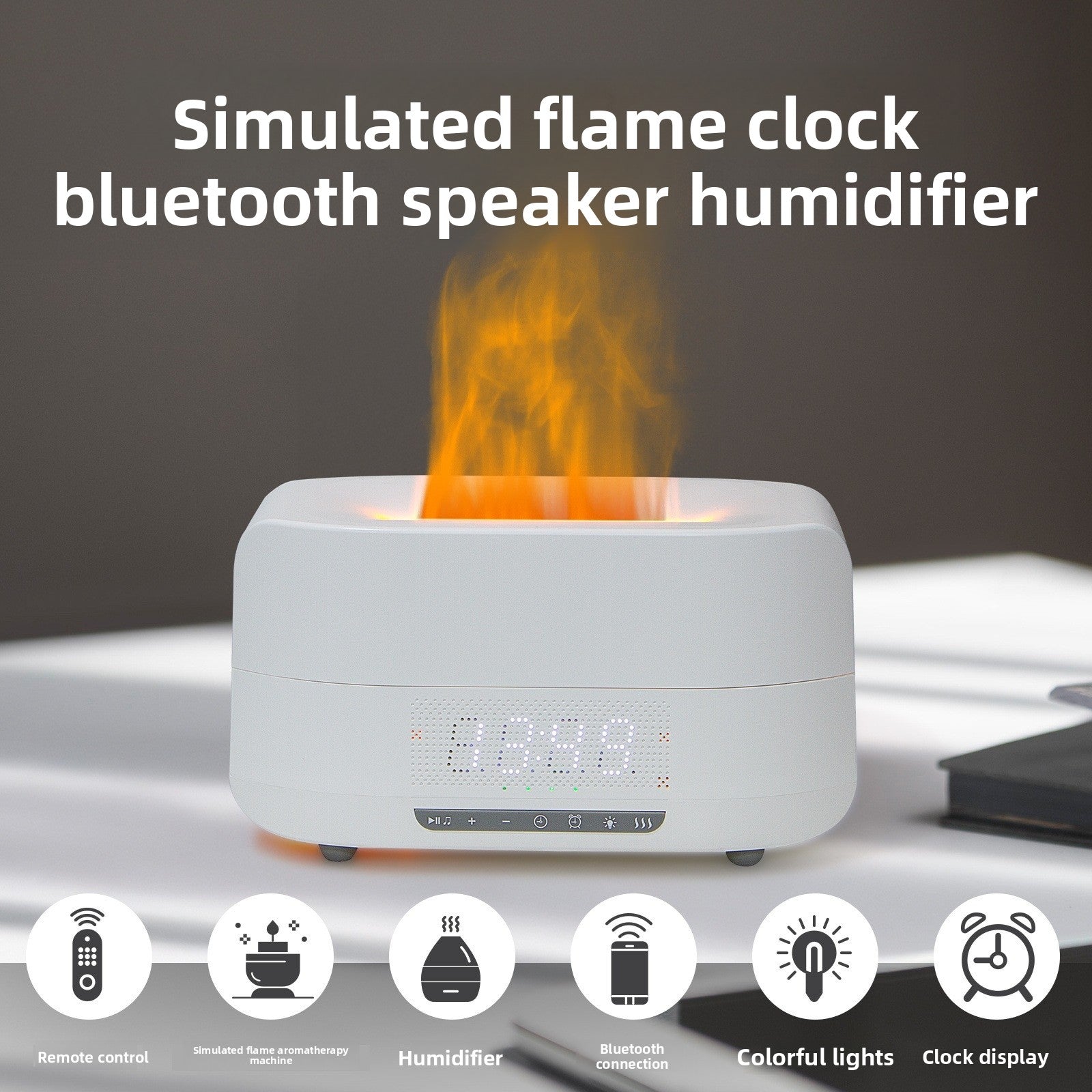 Flame effect aromatherapy machine with humidifier and Bluetooth speaker product photo