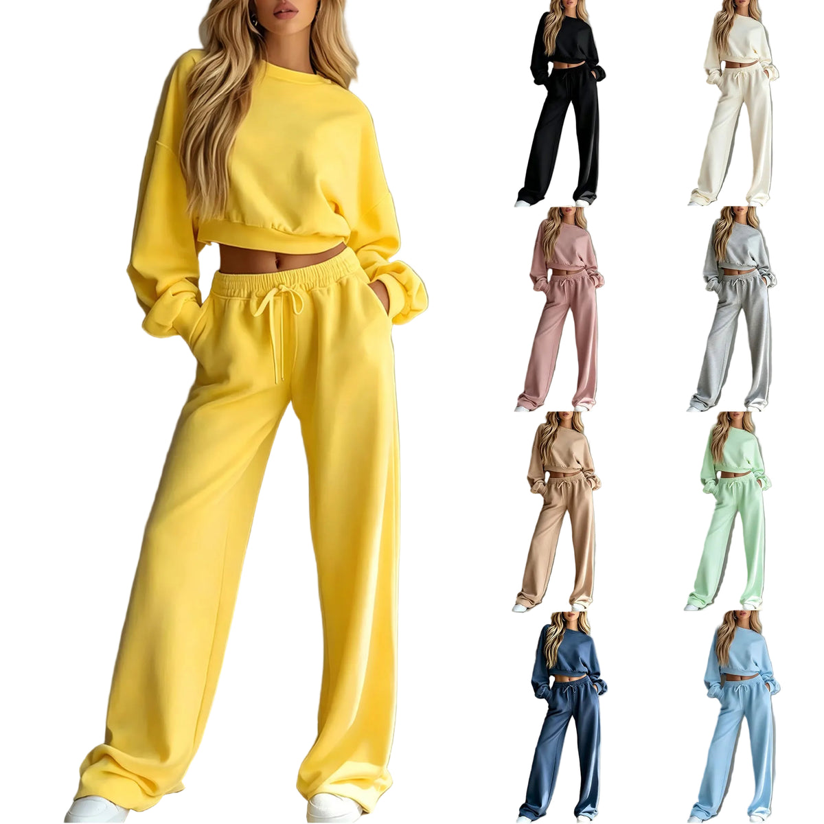 Women's Short Sleeve Sweatshirt and Wide Leg Pants Set product image