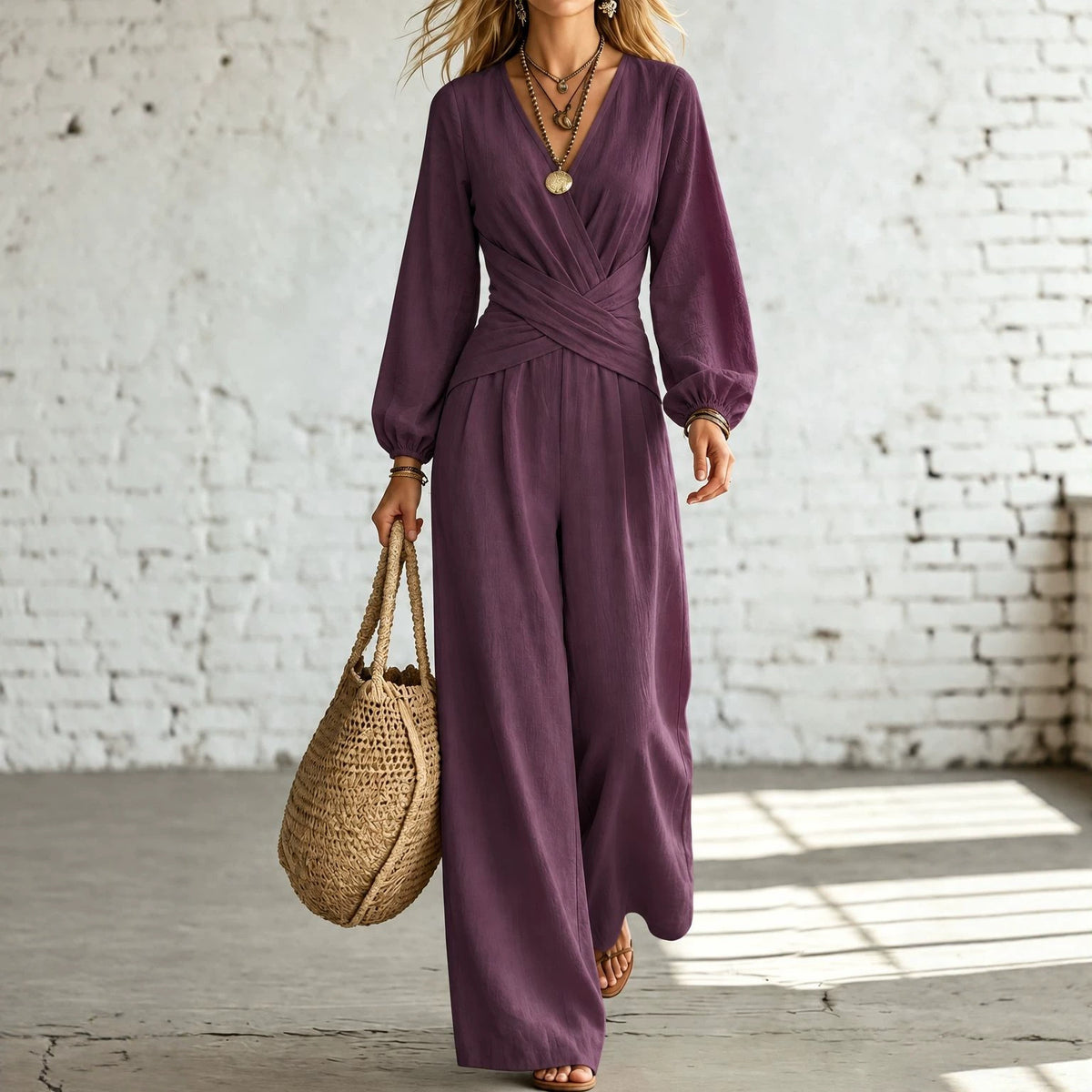 Women's V-Neck Wide-Leg Jumpsuit additional product view