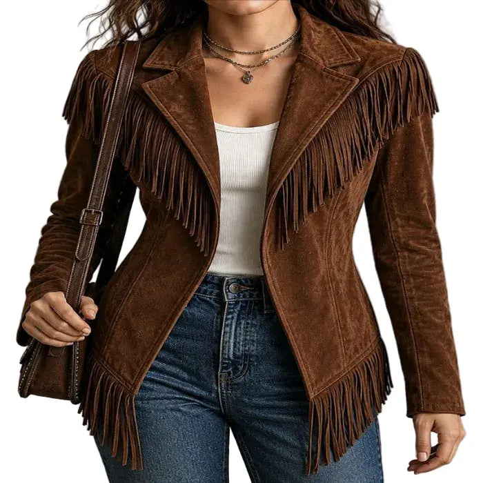 Women's Fringe-Trim Faux Suede Jacket – 4 Colours product image