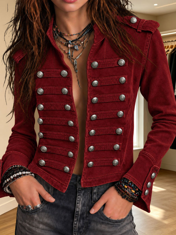 Double-breasted cropped military jacket for women, image 9