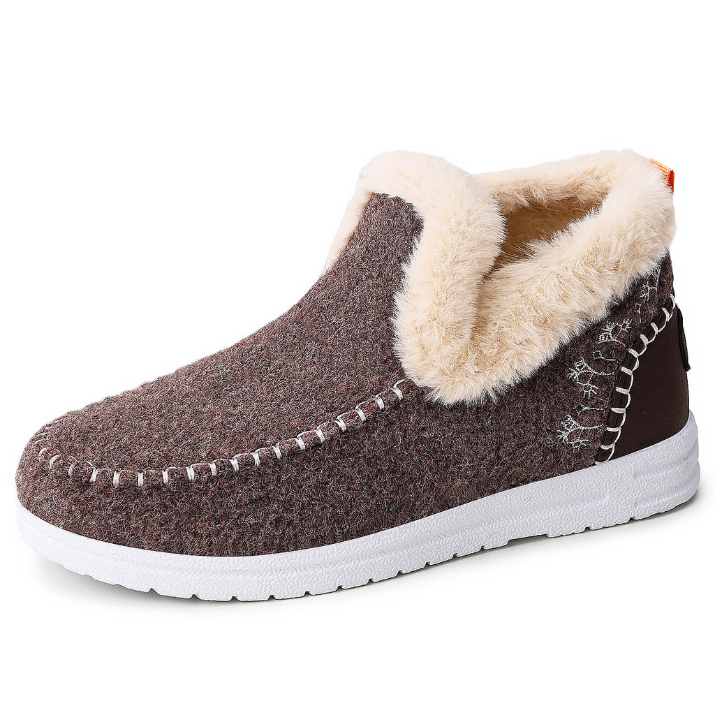 Brown warm lined flat winter boots for women