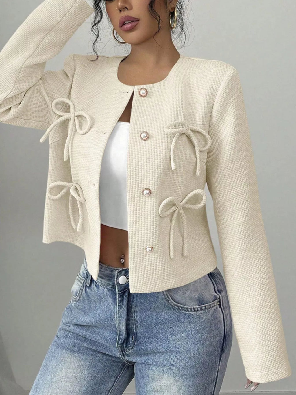 Bow detail cropped jacket — additional view 2