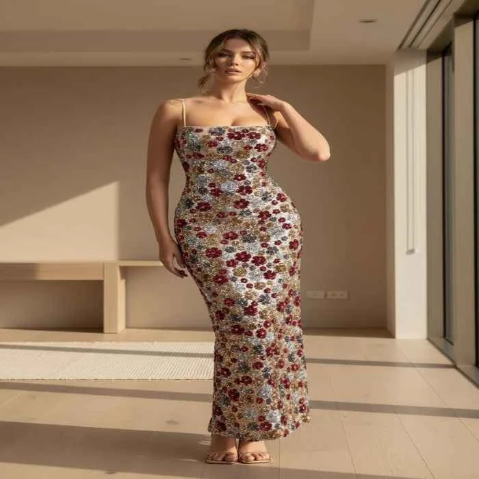 Floral sequin maxi dress — primary view
