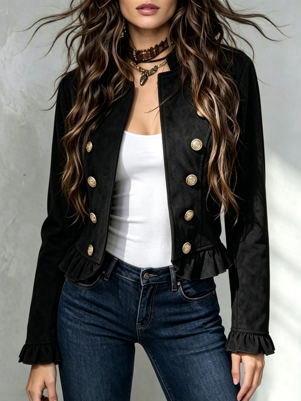 Lace-trim button-front jacket for women, image 5