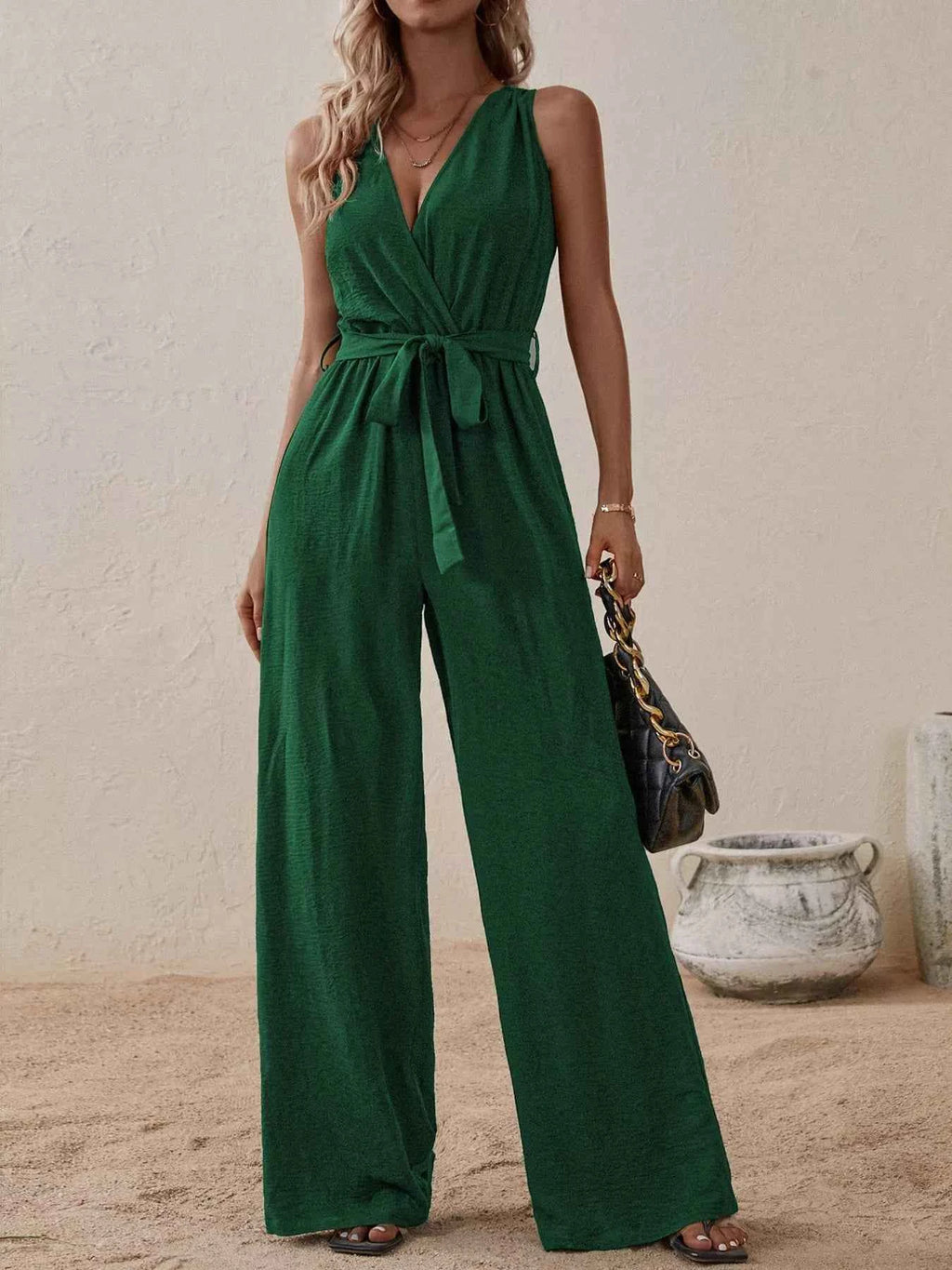 Sleeveless tie waist wide leg jumpsuit — additional view 9