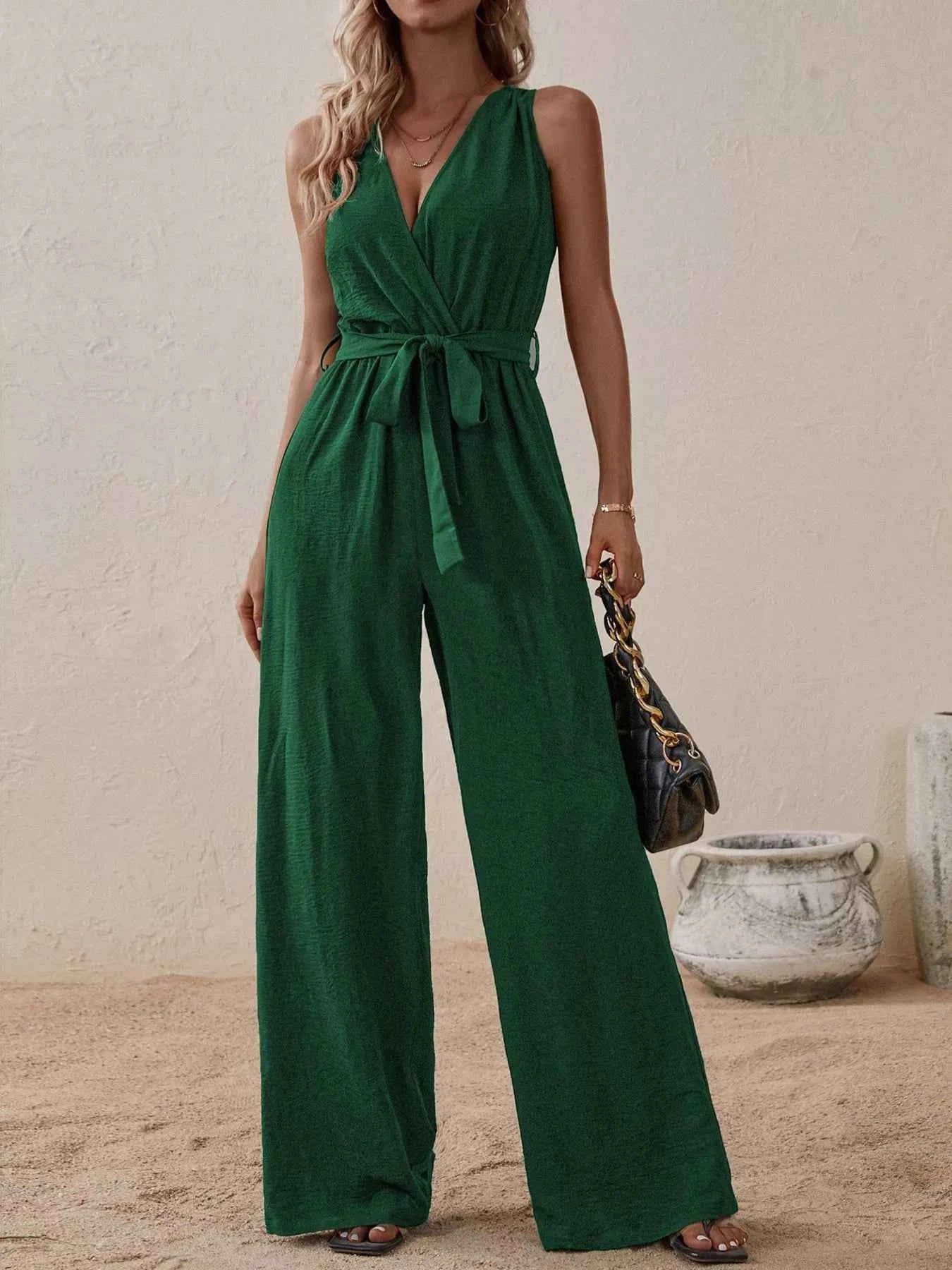 Sleeveless tie waist wide leg jumpsuit — additional view 9