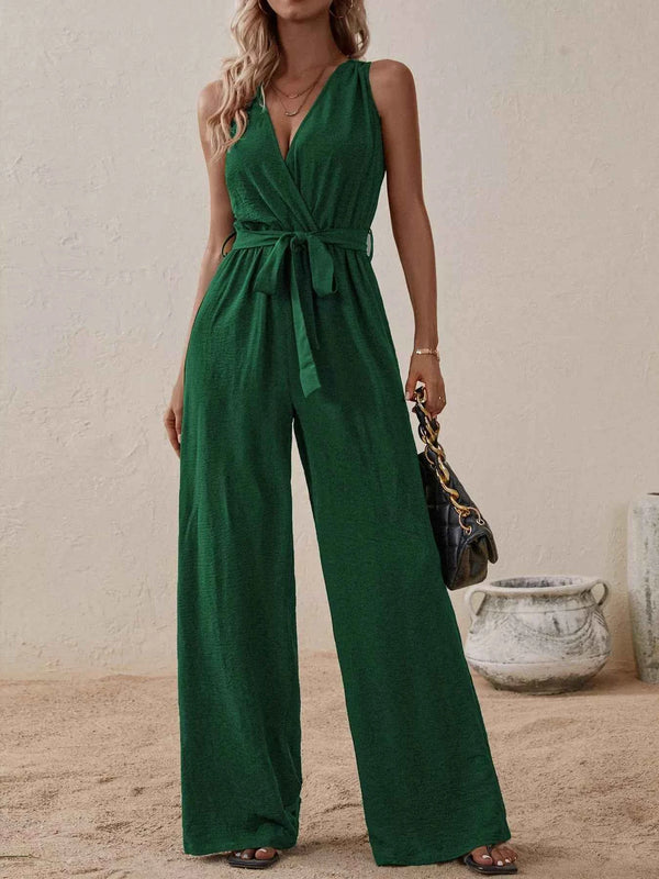 Sleeveless tie waist wide leg jumpsuit — additional view 9