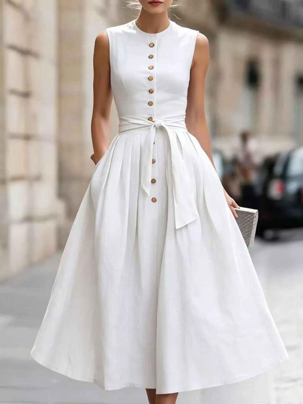 Full Size Sleeveless Button-Front Belted Midi Dress Plus Size — additional view 3