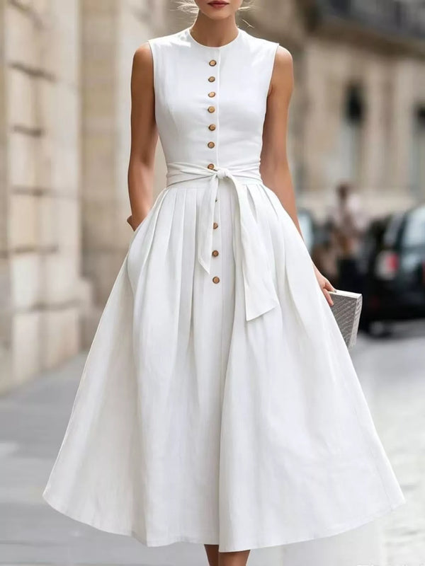 Full Size Sleeveless Button-Front Belted Midi Dress Plus Size — additional view 3