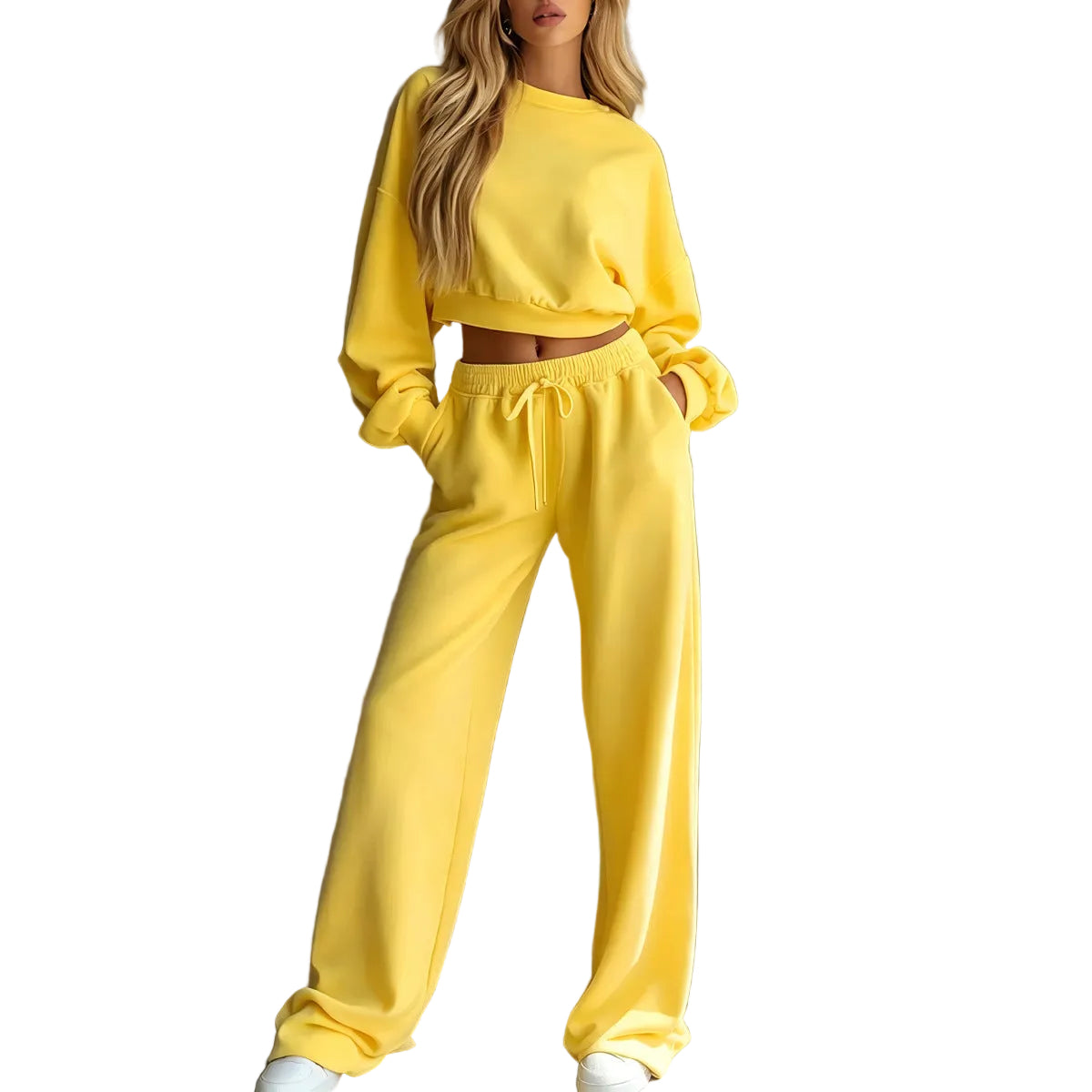 Women's Short Sleeve Sweatshirt and Wide Leg Pants Set additional product view