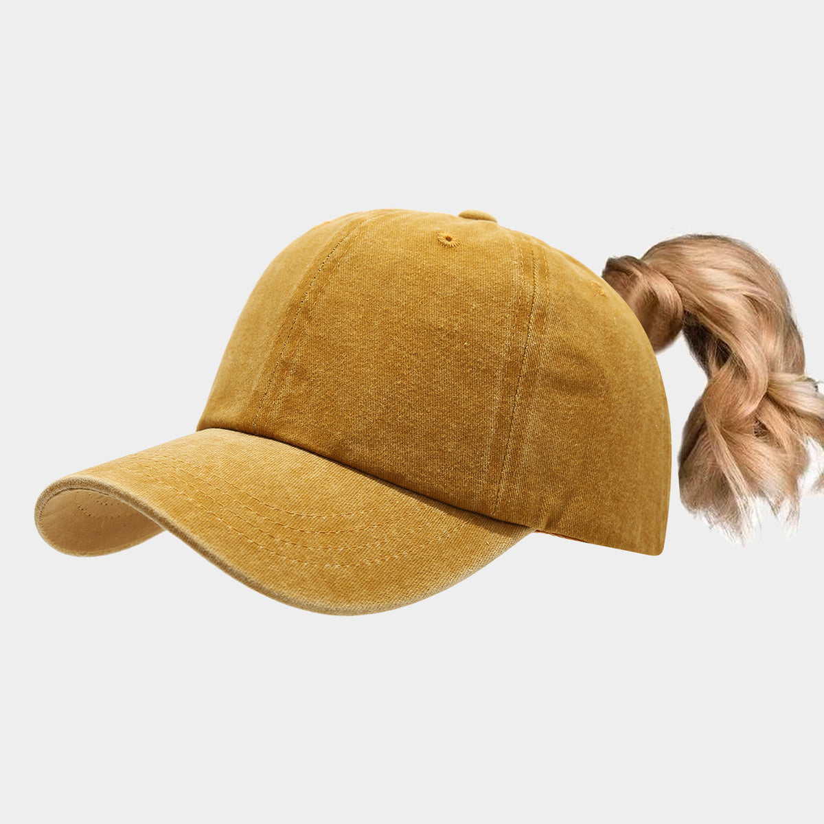 Yellow ponytail sports sun hat for women