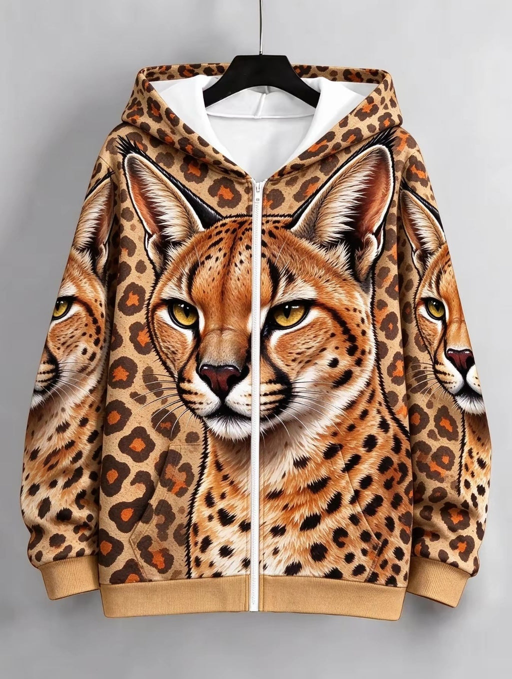 Women's Animal Print Zip Up Hoodie-Splashis