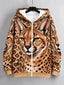 Women's Animal Print Zip Up Hoodie-Splashis