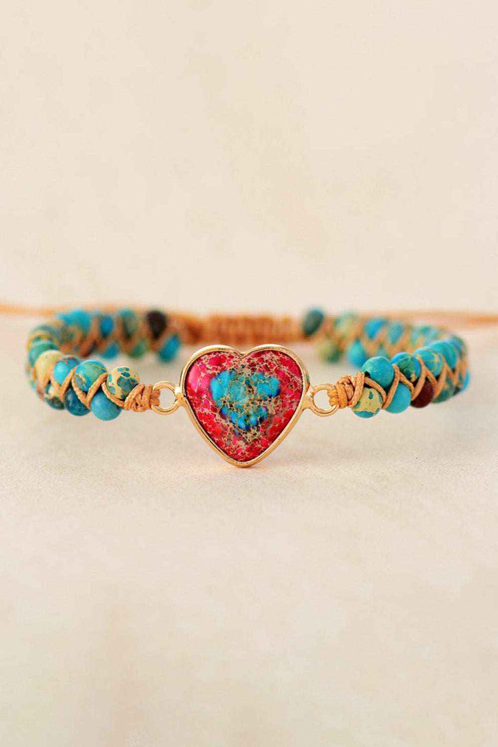 Handmade heart stone beaded bracelet — additional view 5