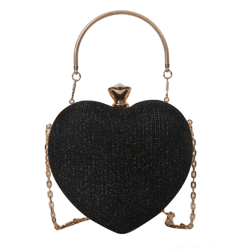 Heart Shape Metal Clutch Bag with Chain Strap, side product view