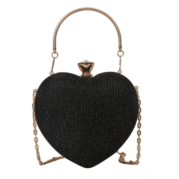 Heart Shape Metal Clutch Bag with Chain Strap, side product view