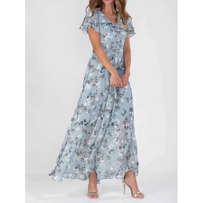 Floral print off-shoulder chiffon maxi dress — additional view 5