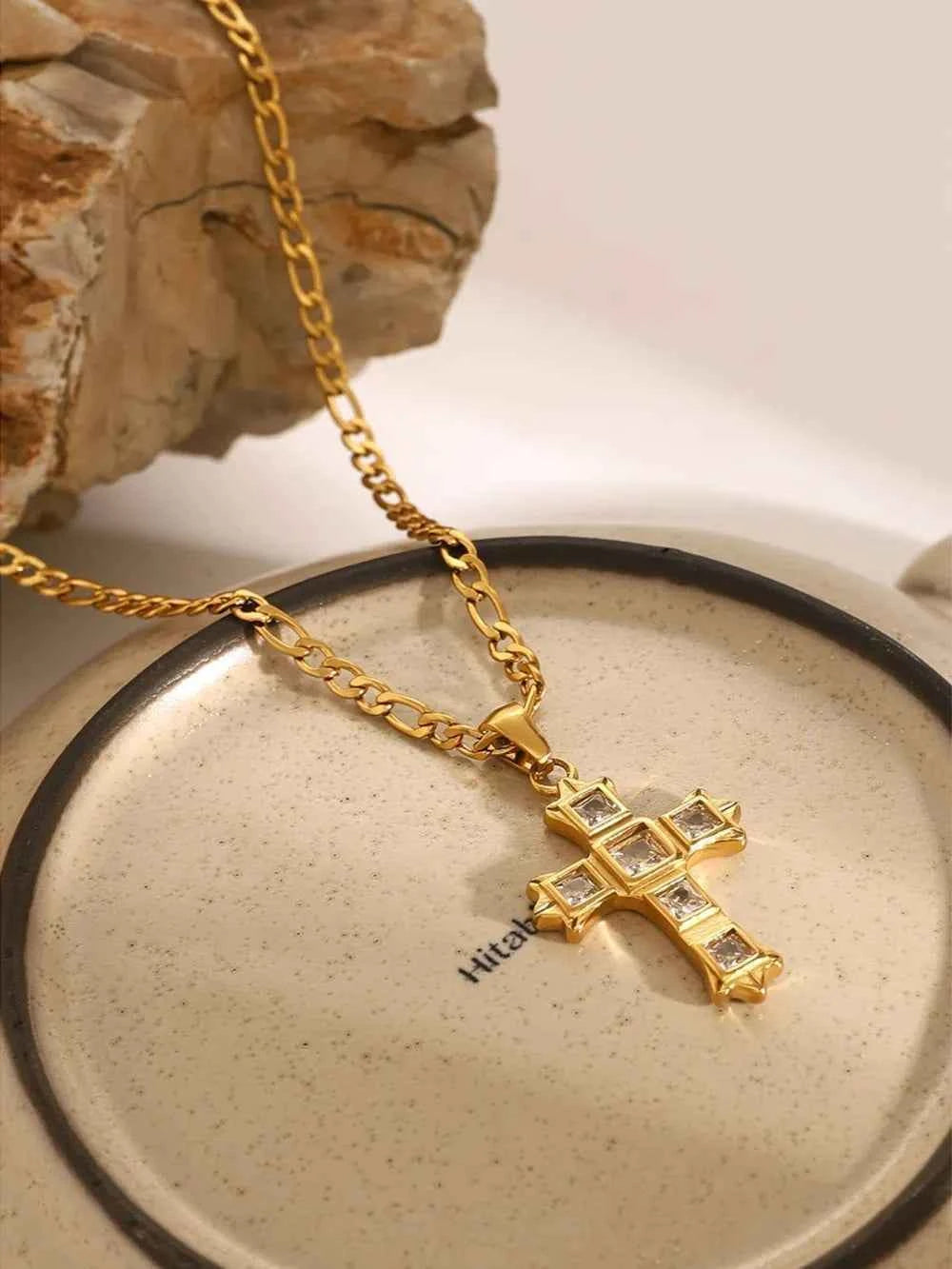 Zircon cross pendant necklace in stainless steel — additional view 10