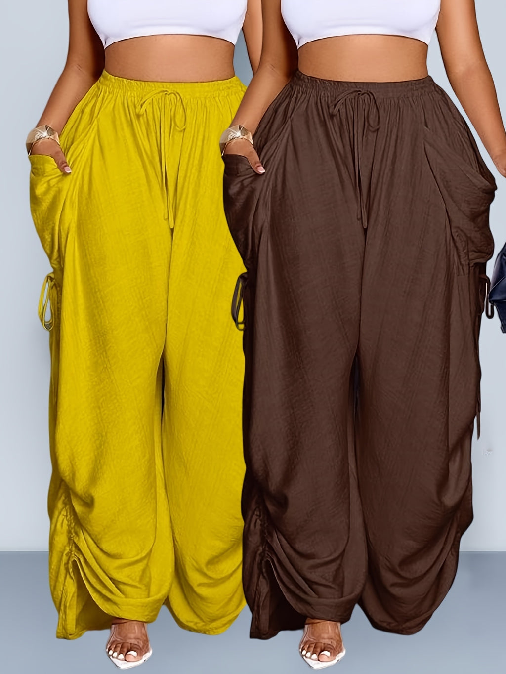 Retro pleated drawstring wide-leg pants product image