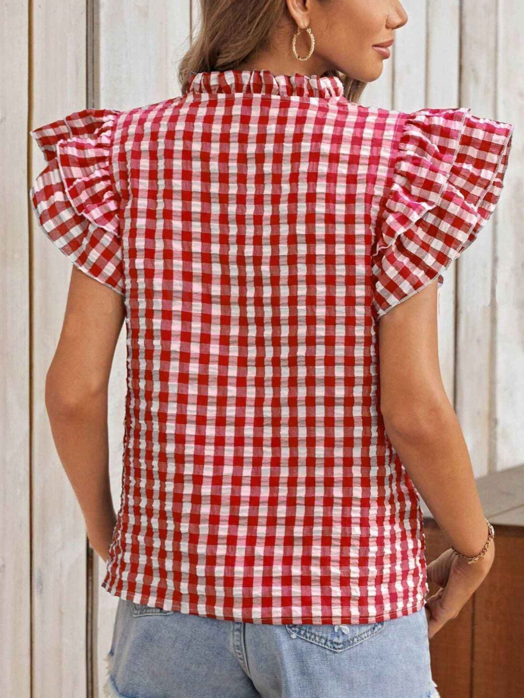 Gingham ruffle blouse — additional view 2