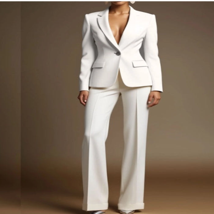 White Blazer & Trousers Set, shown in a clear product image