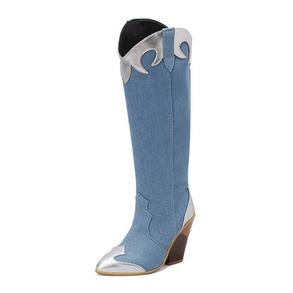 Patchwork leather knee-high boot product image