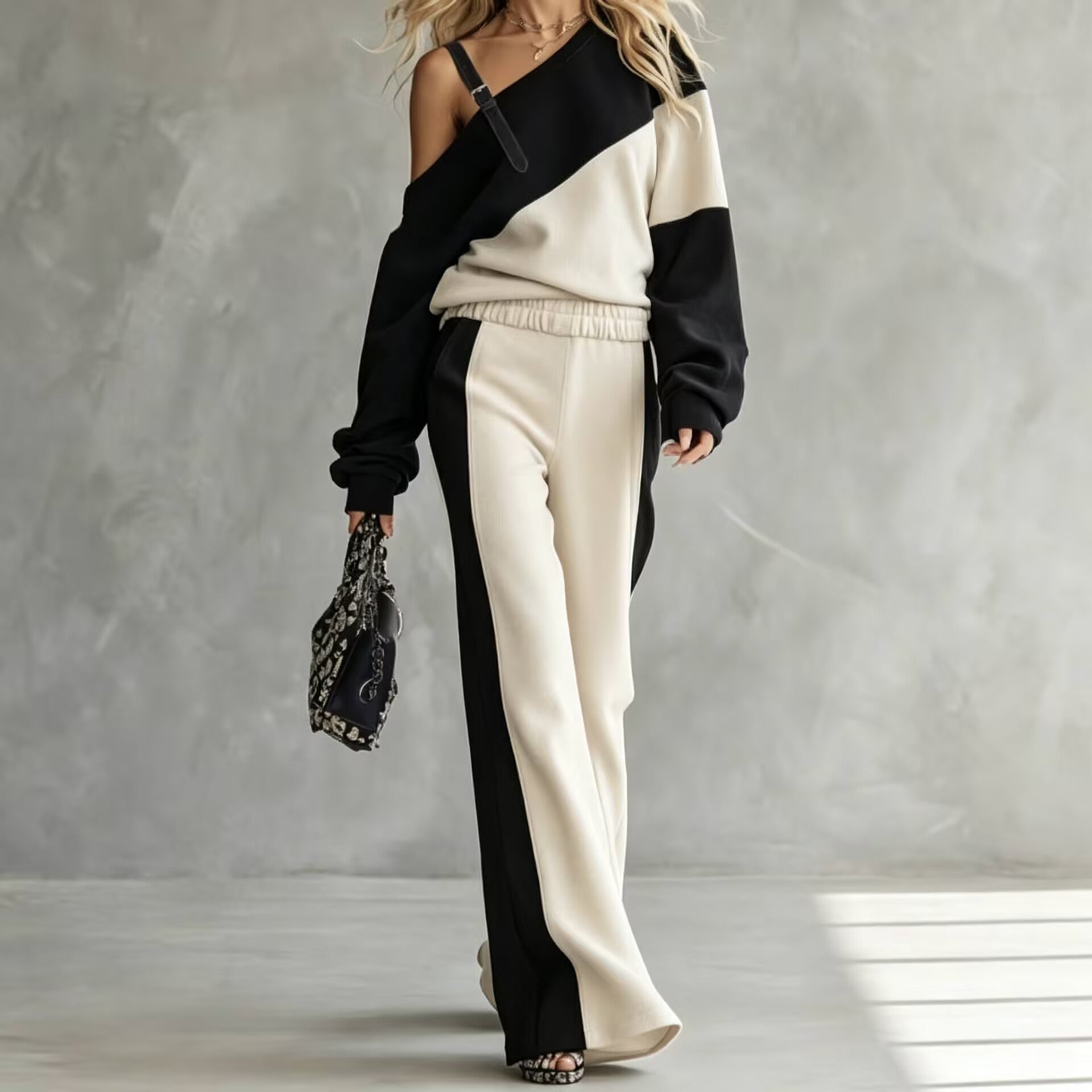 Color-Block Sweatshirt & Wide-Leg Pants Set — product image 3