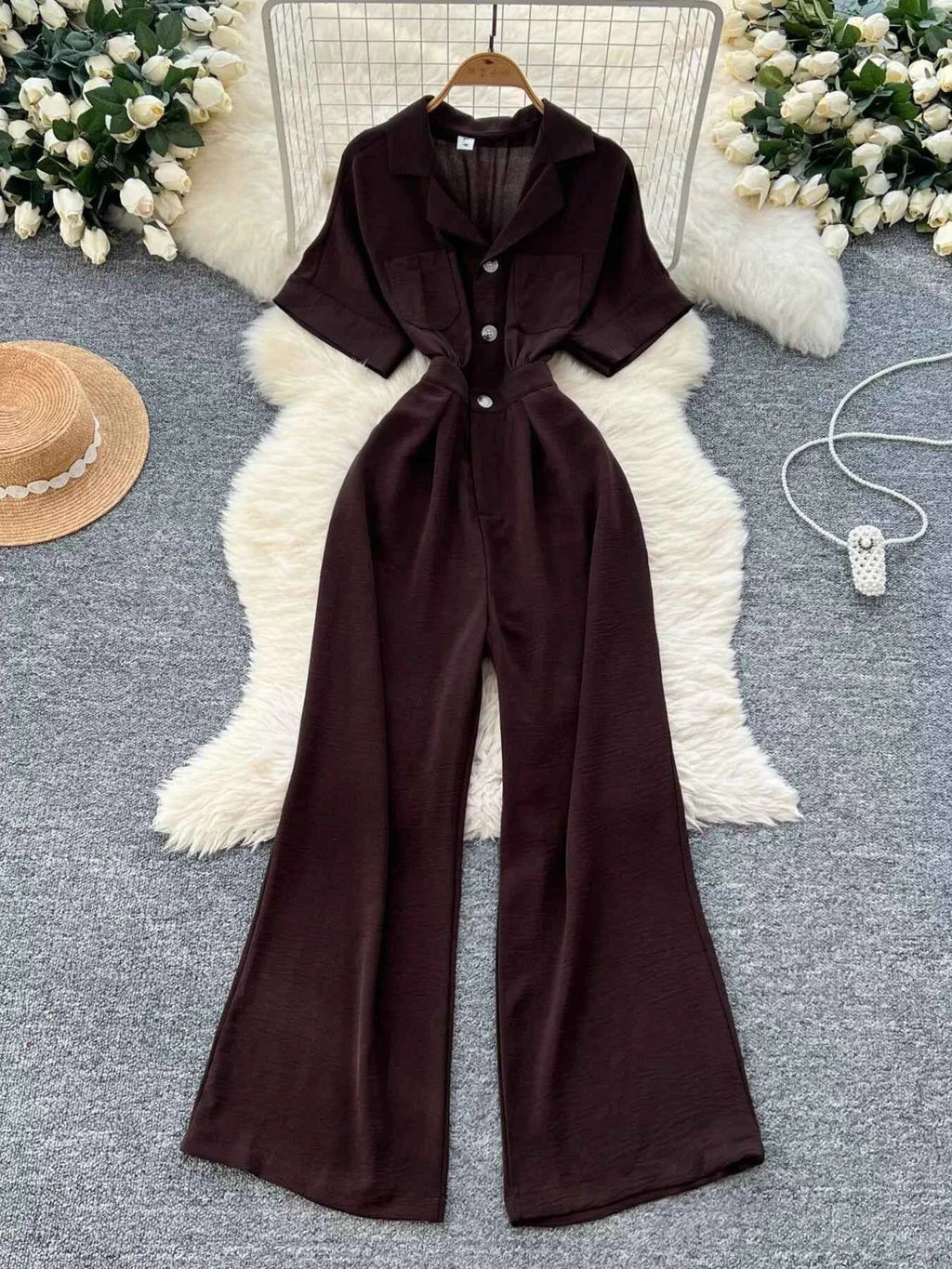 Belted tie waist wide leg jumpsuit — additional view 11