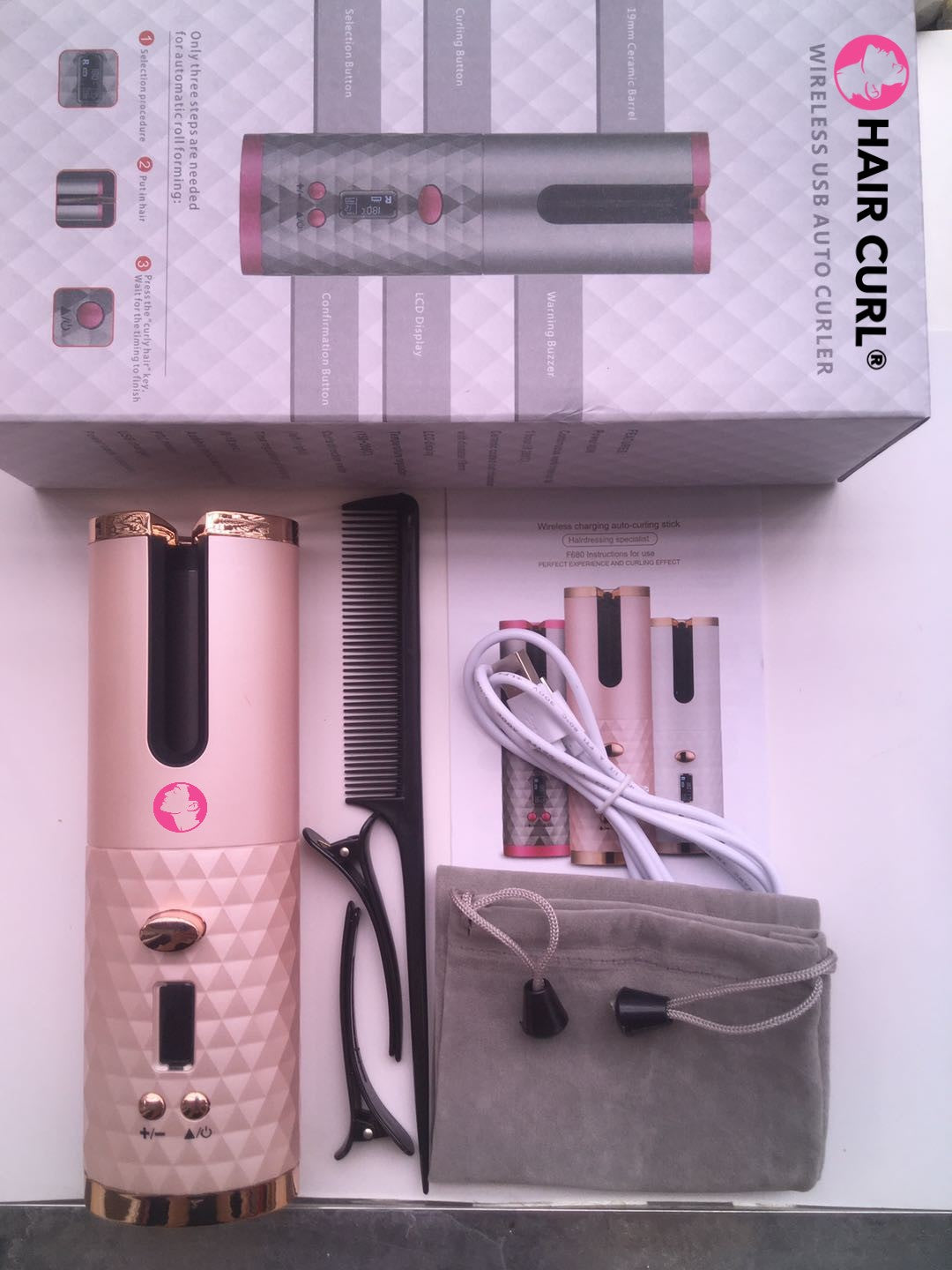 Rechargeable Cordless Automatic Curling Iron 2500mAh, side product view