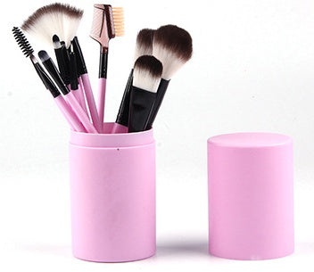 12-Piece Makeup Brush Set with Storage Holder - Face & Eye Brushes, angled product view