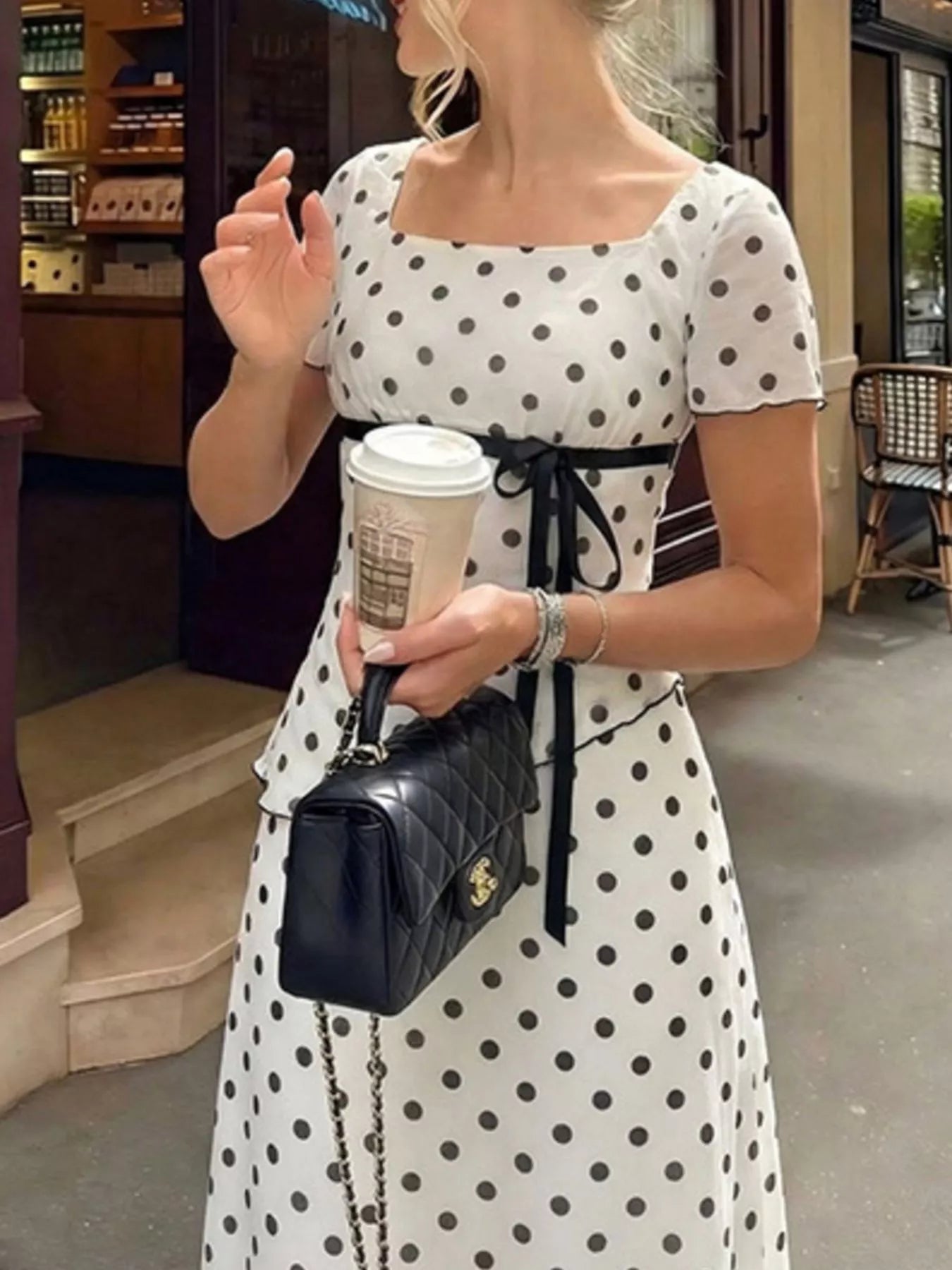 Polka Dot Square Neck Top and Skirt Set — additional view 3