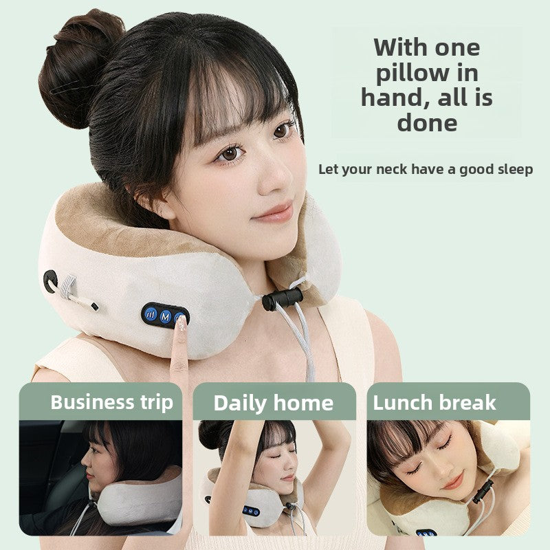 Rechargeable heating vibration massage pillow shown in use on sofa
