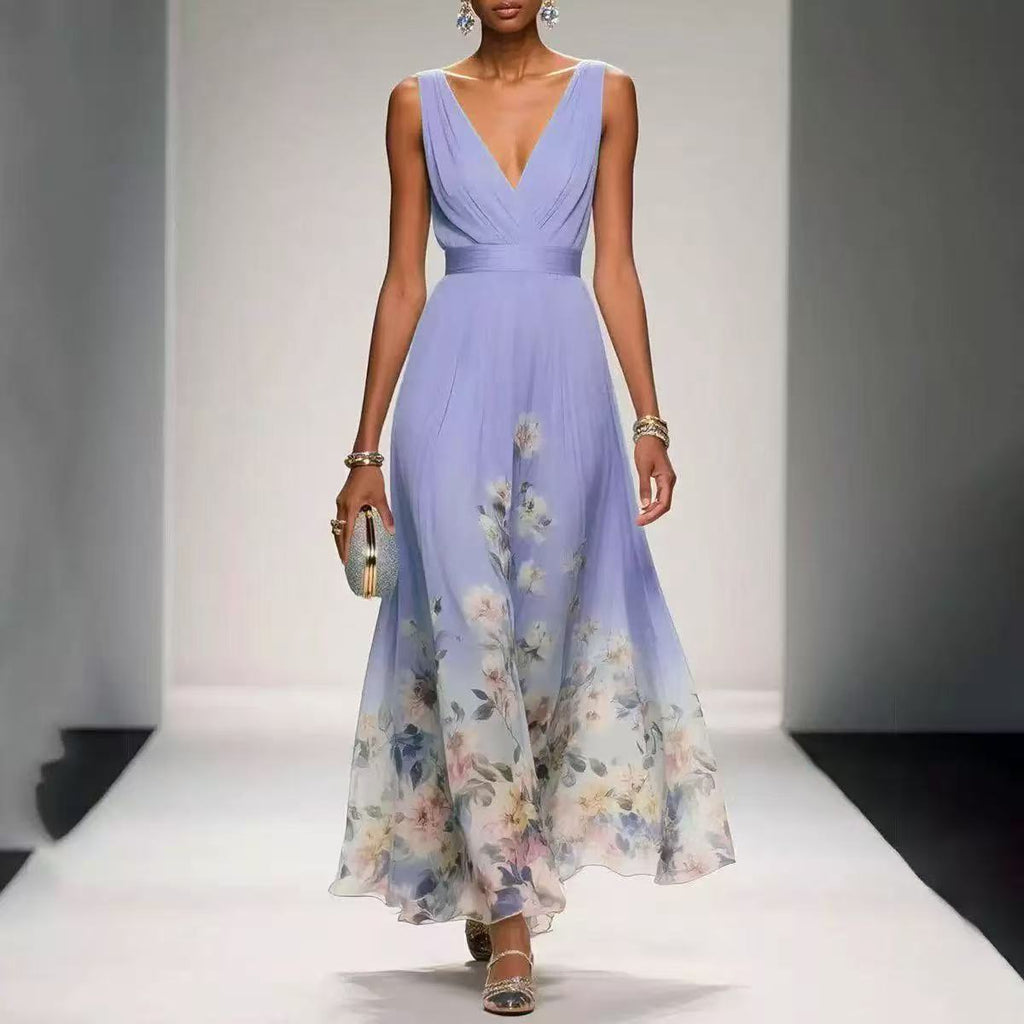 V-neck slim-fit chiffon evening gown — additional view 4