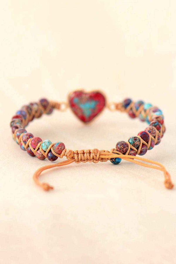 Handmade heart stone beaded bracelet — additional view 3